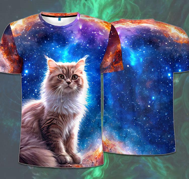 Lightning Cat 3D Printed Animal Pattern T-shirt Men's Fashion Street Trendy Short Sleeve Clothing Casual Harajuku Hip Hop Street Wear