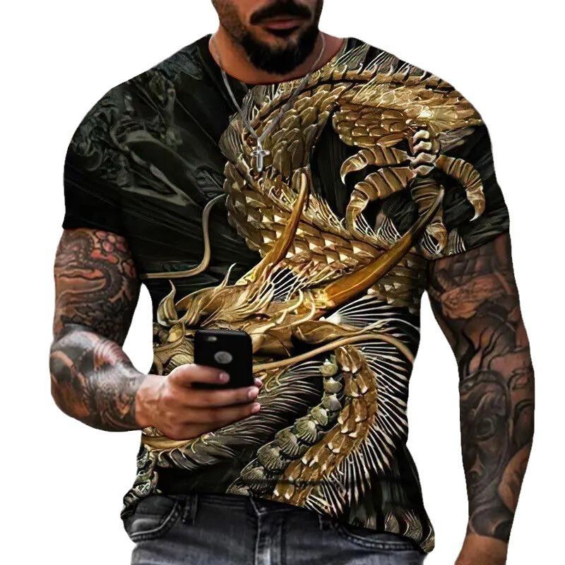 Herren Kurzarm T-Shirt Rundhals Sommer Trend Locker Herrenbekleidung Neu Anime Tierdruck Top