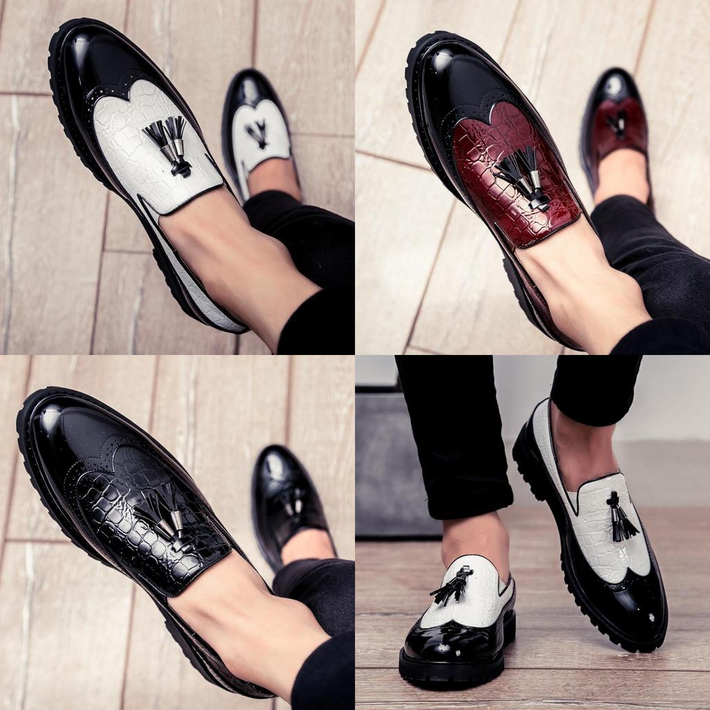 Elegant Men Brogue Tassels Casual Platform Formal Pumps Pointy Toe Shoes Slip On Loafers