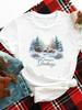 (Asian Size) merry Christmas new year o-neck Women's Top T Clothing Print bow style trend Short Sleeve T-shirts Fashion holiday Graphic Tee