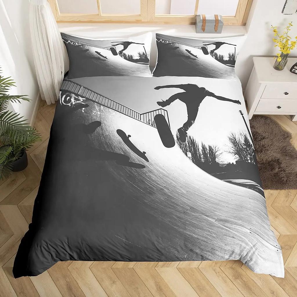 Dospívající Skateboard Povlak na peřinu Chlapci Hipster Graffiti Styl Potahy na přikrývku Děti Extrémní Sporty Téma Cool Skate Ložní souprava