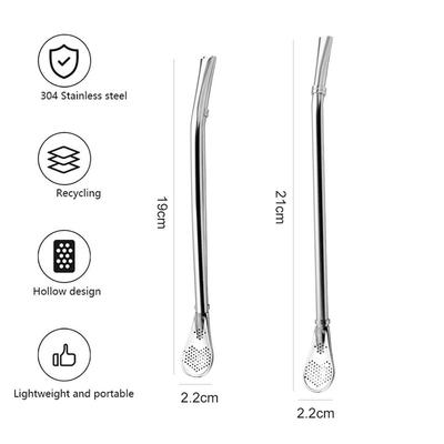 Stainless Steel Straw Spoon with Filter Yerba Mate Bombilla Long Handle Tea Spoon Detachable Strainer Stirring Straws Tea Filter