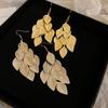 Metallic Texture Leaf Sequins Fringed Ear Hook Earrings Personality Temperament Earrings