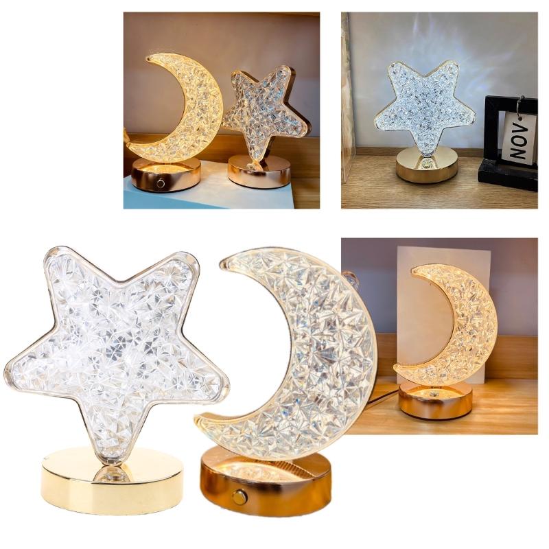 Bedroom Crystal Touch Dimming NightLight Girl Room Home Decorations Aesthetics USB Table 3D Moon Lamp