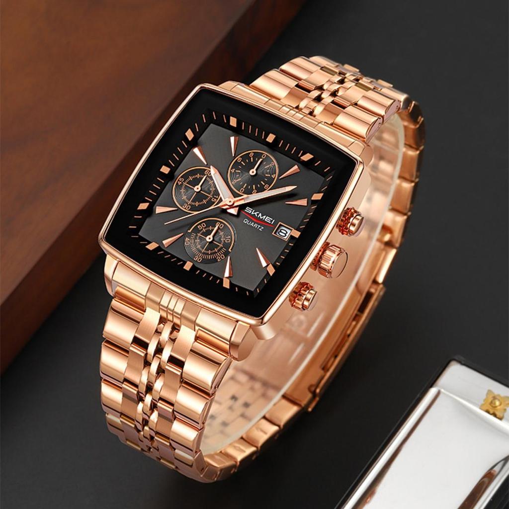 SKMEI Stainless Steel Strip Quartz Watch Men Business Wristwatch Fashion Waterproof Stopwatch Male Wristwatches