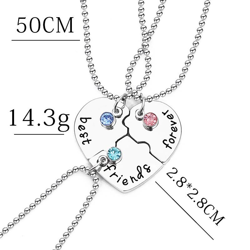 Rhinestone Heart Necklace: European & American Heart Metal Pendant with Best Friend Letter