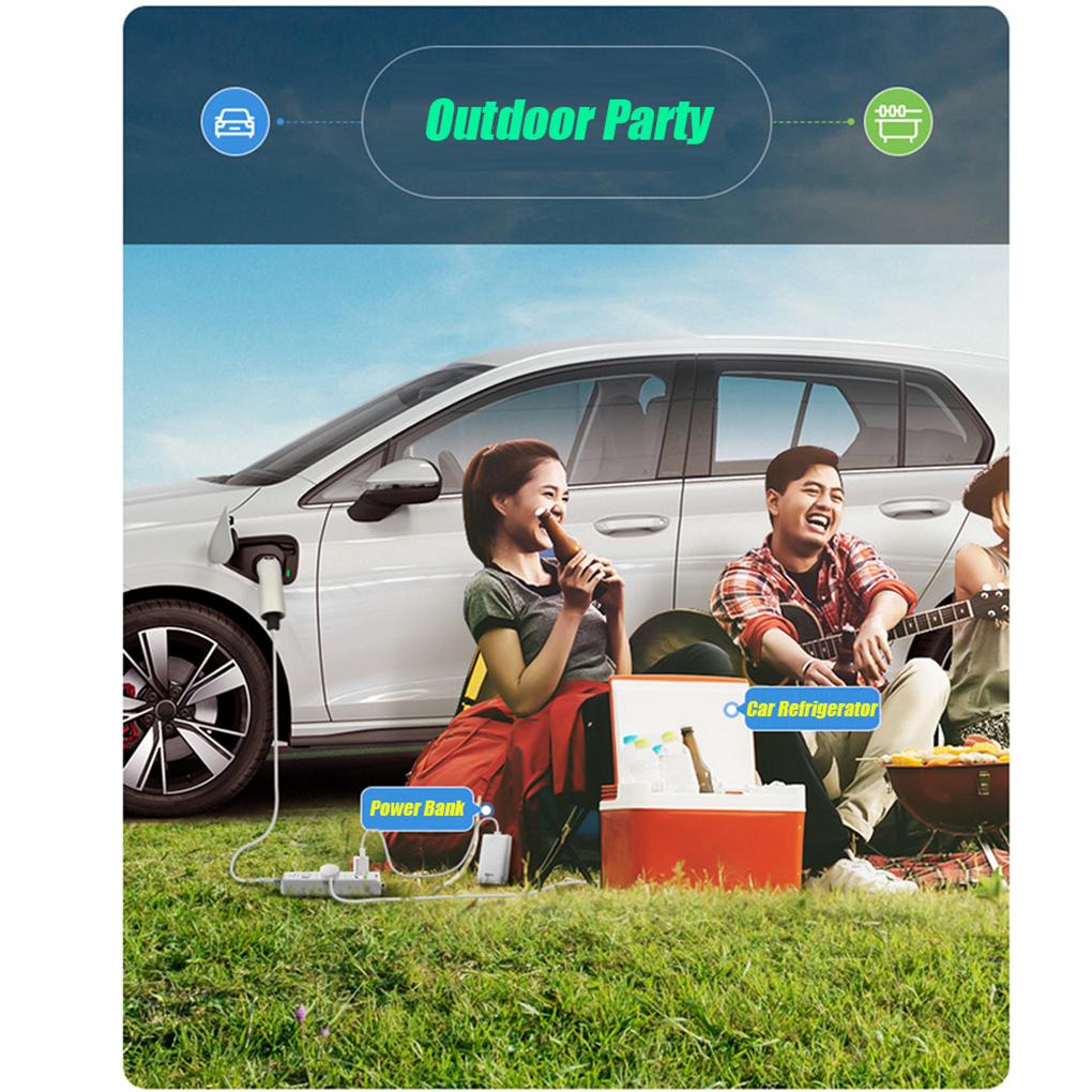 V2L Cable Car Discharger 5M 16A 3.5kW Vehicle Discharging With 3-Port Plug Type 2 Discharger EU Socket