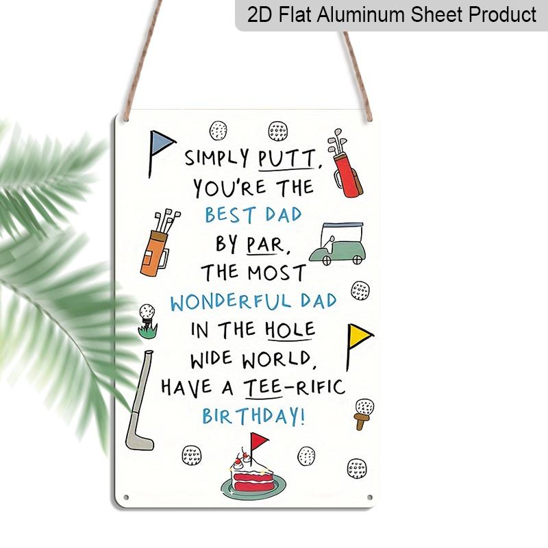 2D Flat Golf Pun Best Dad By Par Birthday Metal Sign - 8.0x12.0inch Aluminum Wall Art, Cute Golf Club Cart Cartoon Decor, Pre-Drilled Holes, Funny 20*30cm