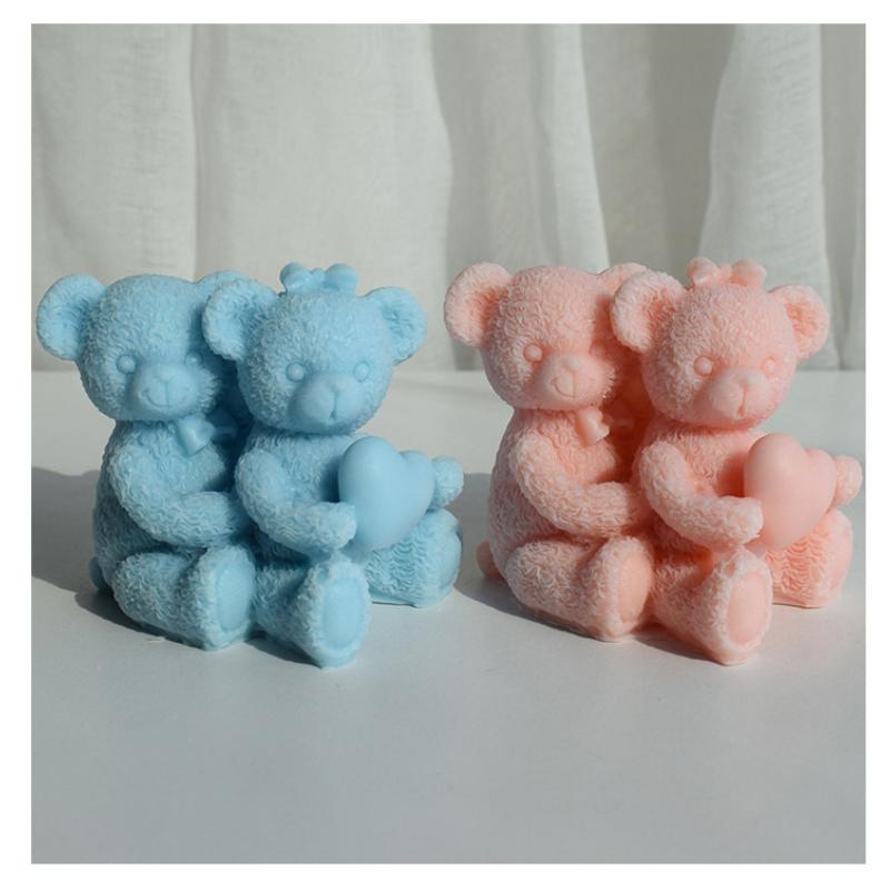 3D Couple Bear Hug Love Silicone Candle Molds DIY Cute Animal Soap Plaster Crafts Resin Making Tools for Valentine's Day Gifts