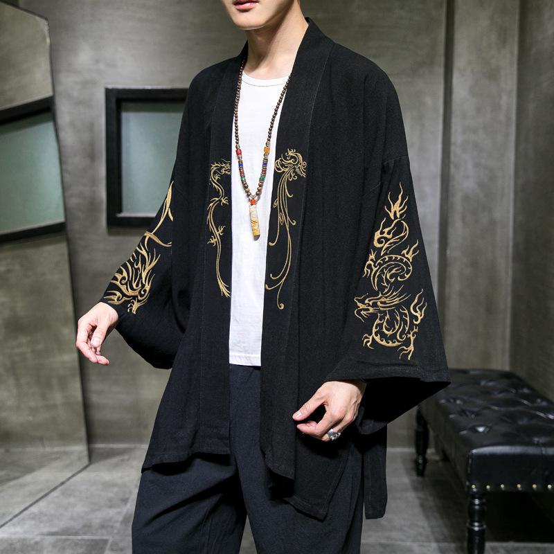 

Men s Plus Size Hanfu Top: Embroidered Chinese Tang Suit Daoist Robe 4XL чёрный