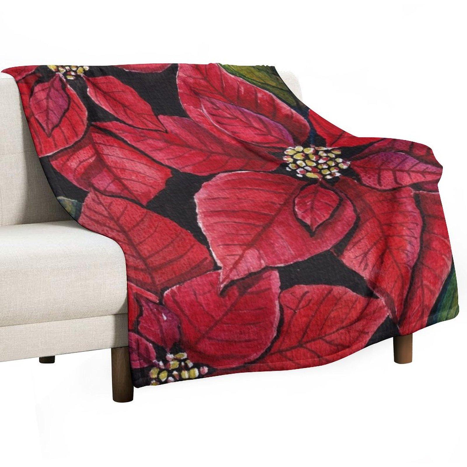 

Vibrant Poinsettia Watercolour Artwork Throw Blanket Large Vintage Flannel Fabric Hairy Blankets 30x40in