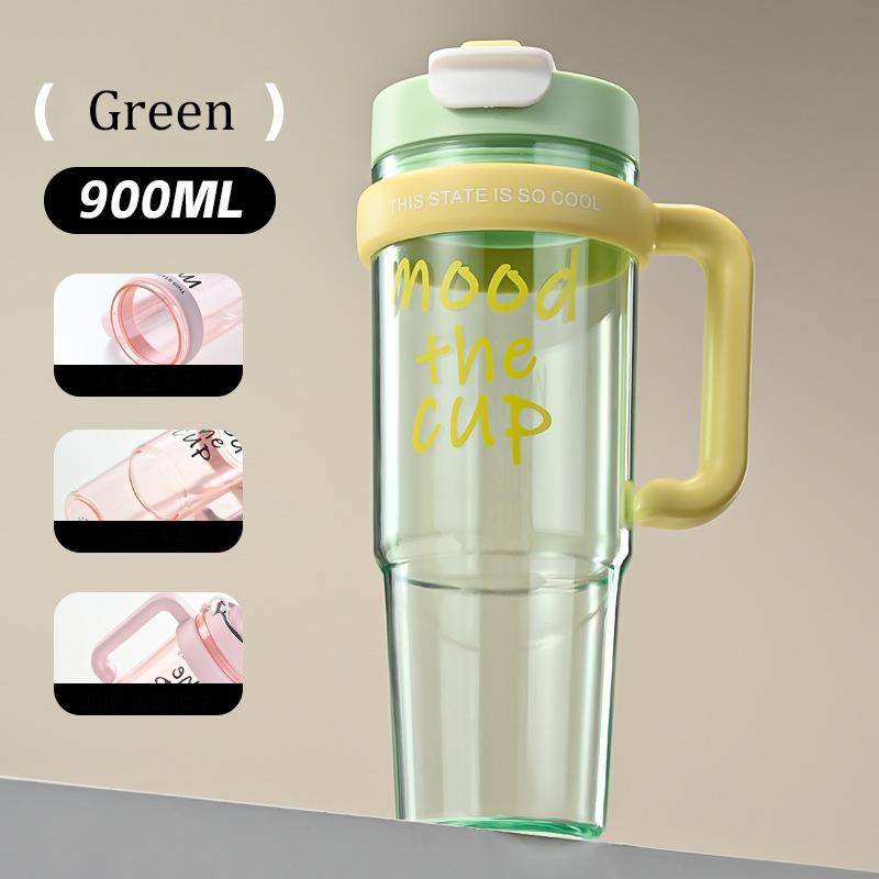 MeyJig 900ML Strohbecher Tragbare Handheld-Wasserflasche Großes Fassungsvermögen Sportbecher Trinkbecher Weiblich
