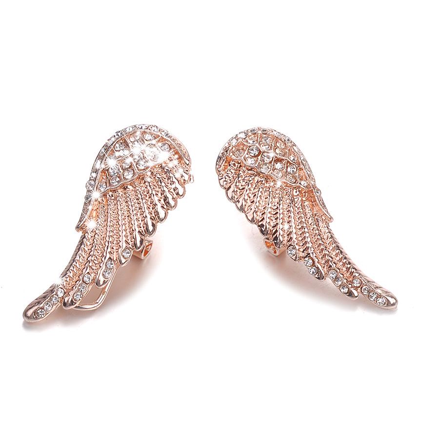 European American Style Rhinestone Crystal Angel Wings Stud & Clip Earrings