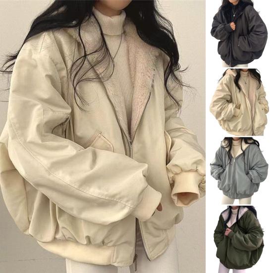 Women's Winter Coat Fleece Lined Reversible Parka Jacket Hooded Zip-Up Coat with Pockets Casual Warm Outerwear