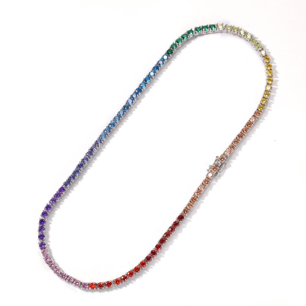4Mm Colored Zircon Tennis Chain, Hip Hop Trend, A Row of Necklaces, Collarbone Chain, Hipster Accessories.