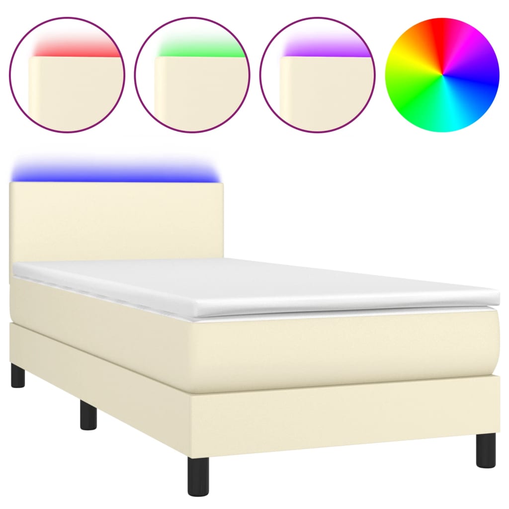 Continental Bed With LED, Mattress, Cream, Eco-Leather 100X200Cm