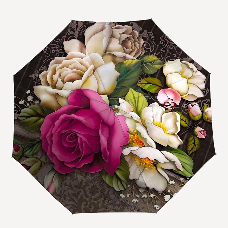 1 Stück Rosen und Jasmin Blumenstrauß Regenschirm mit Kunststoffgriff, Geeignet für Alle Jahreszeiten Outdoor PT415