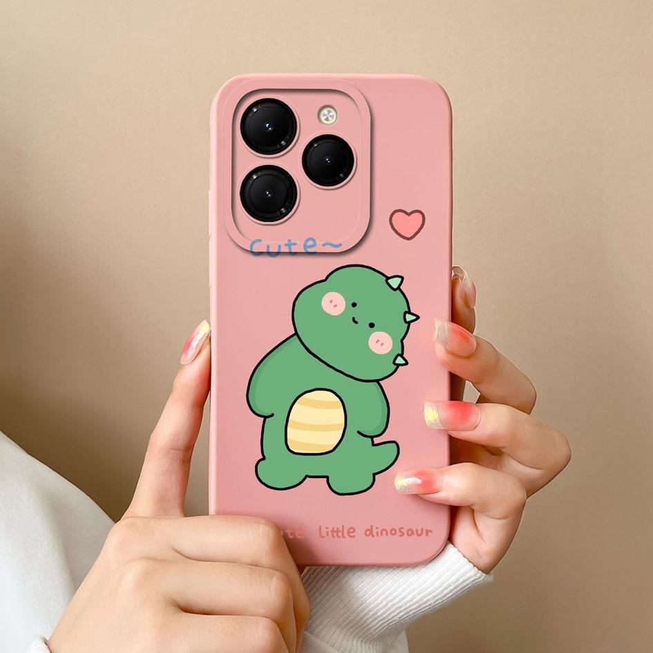 Phone Case For Itel RS4 Infinix GT 20 Pro Hot 40 Zero 30 Note 40 Pro+ 5G Back Cover Lovely Dinosaur Screen Protector Matte Liquid Soft Silicone Bumper