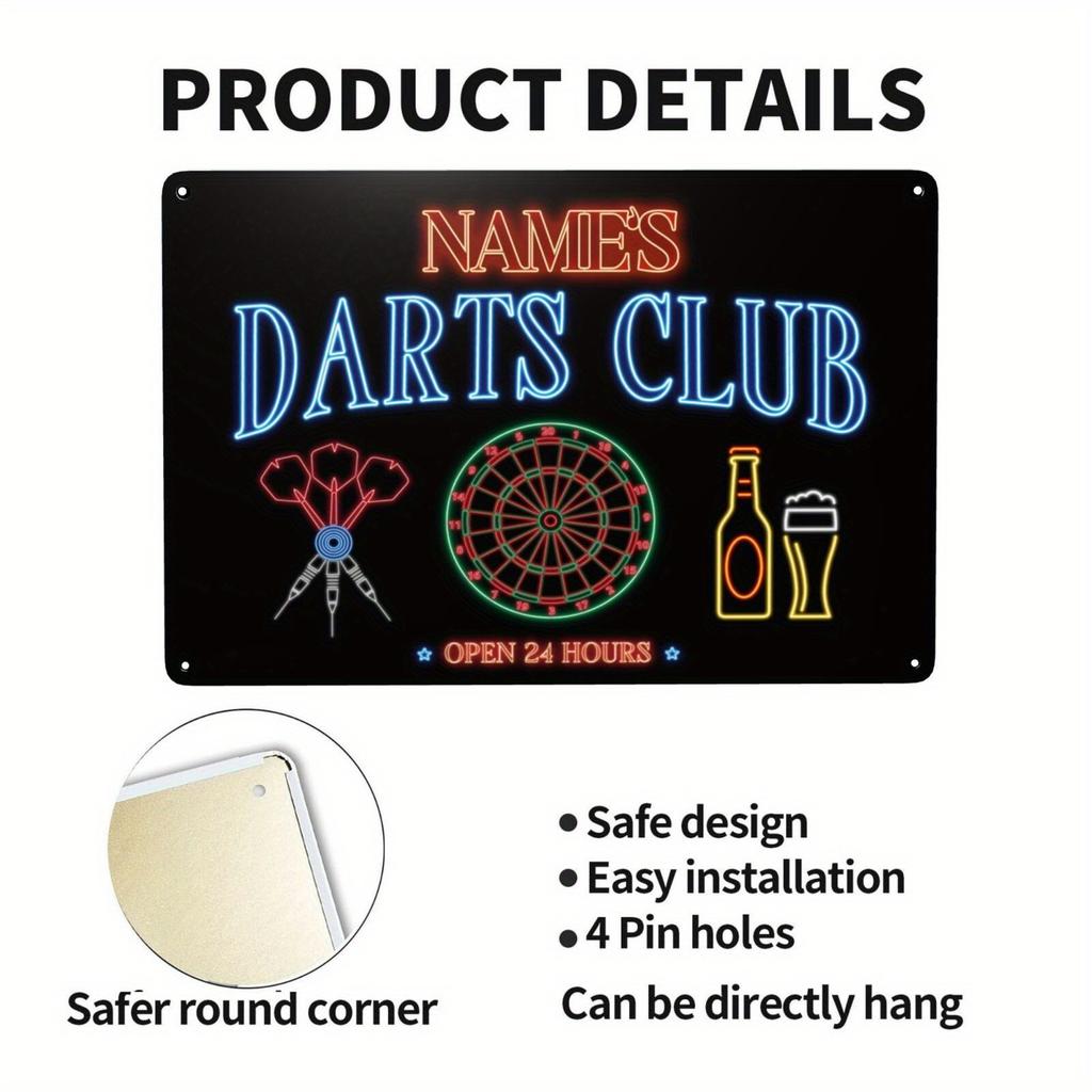Customized Metal Plaque Personalized Dart Club Bar Cabin Neon Effect Wall Decor