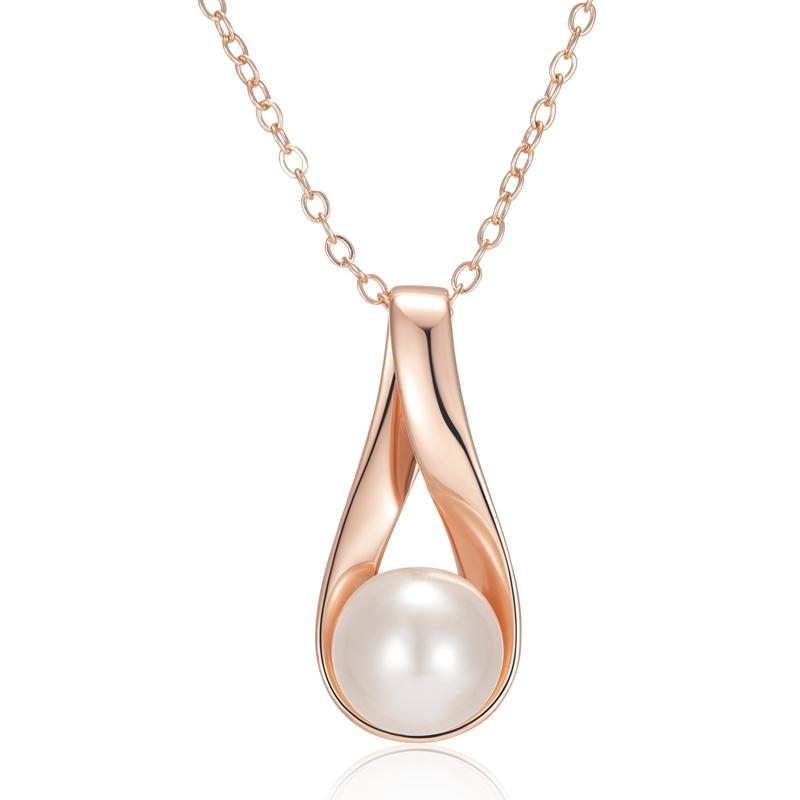 

Luxury Rose Gold Pendant Necklace For Women Unique Geometric Hollow Pearl Bridal Wedding Jewelry Daily Wear Gift