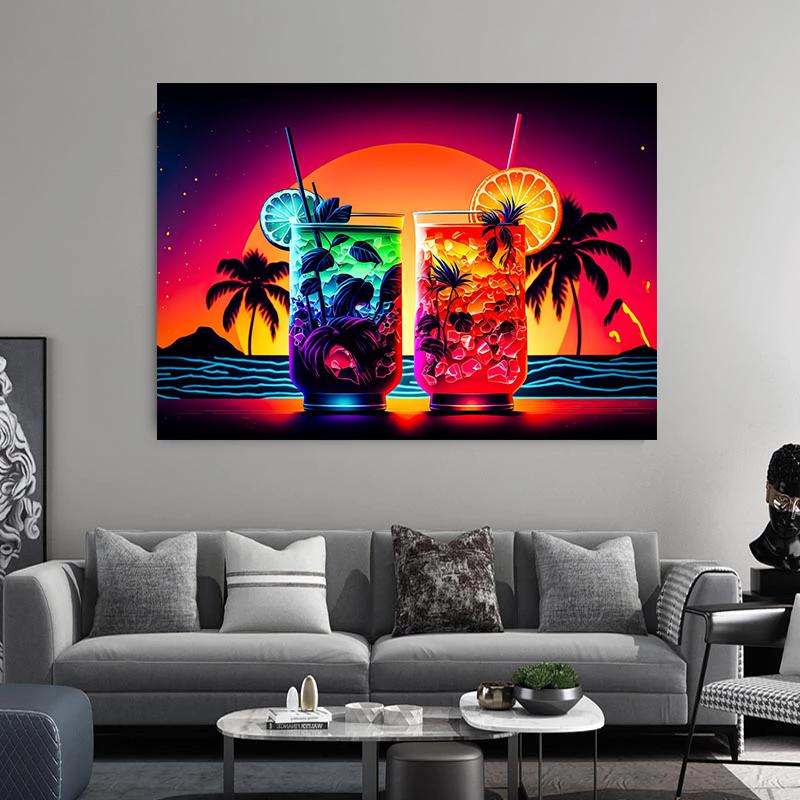 Cocktails Drink Fruit Neon Sign Posters and Prints Canvas Painting Wall Art Picture for Wine Shop Bar Club Room Home Decor