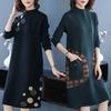 Dress for Woman Cotton Winter Warm Round Neck Long Sleeve Vintage Casual Printed Long Stretch Knit Sweater Dresses