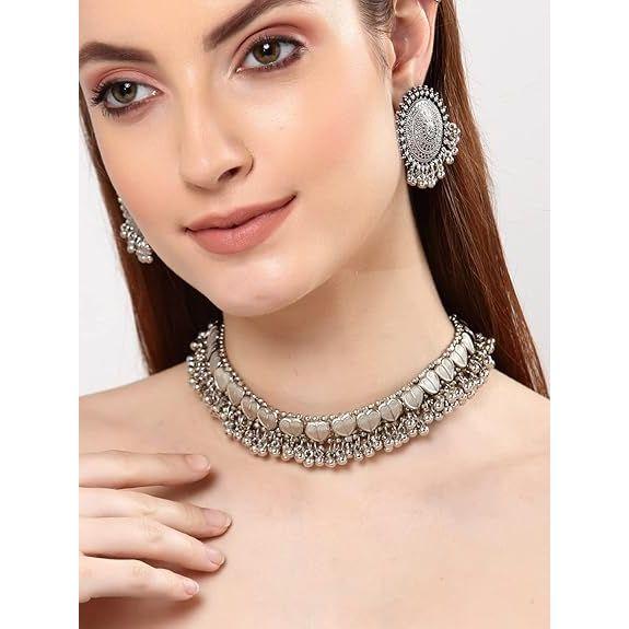 Latest Stylish Traditional Oxidised Silver Necklace Jewellery Set for Women