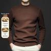 Men's Wool-Blend Plush Lined Knit Sweater - Half-High Neck, Thick Base Layer for Autumn/Winter