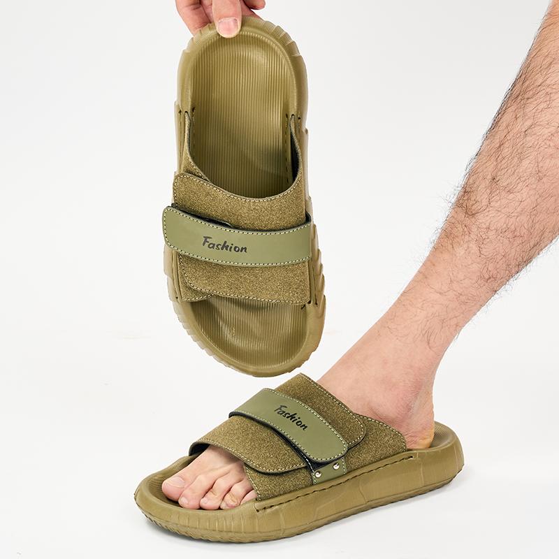 Men Slippers Wide Palm Outdoor Summer Black Flats Beach Shoes for Students Plus Size
