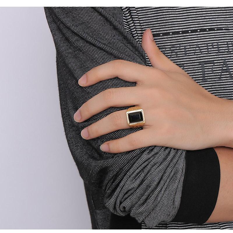 Keisha Lena Men Black Stone Signet Rings Stylish Rhombus Design Male Ring Gifts Jewelry