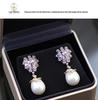 S925 Silver Zircon Teardrop Pearl Earrings - High-End Luxury Retro Design.