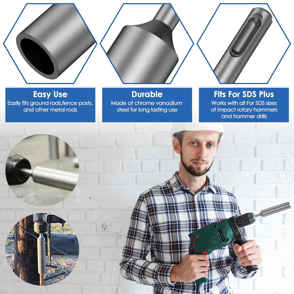 Hardened Steel  for SDS Plus Rotary Hammer Drill Power Tool SDS Plus Ground Rod Driver Durable 17mm Earth Stake Grounding Rod
