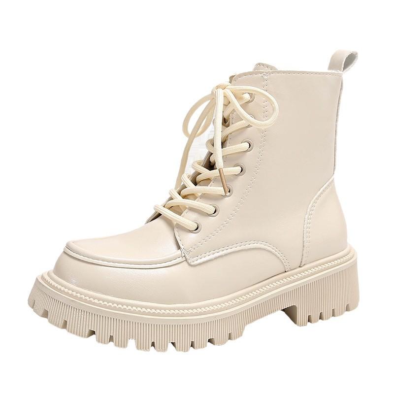 Thick soled short boots for women 2025 autumn and winter new black versatile lace up side zipper with plush British style boots