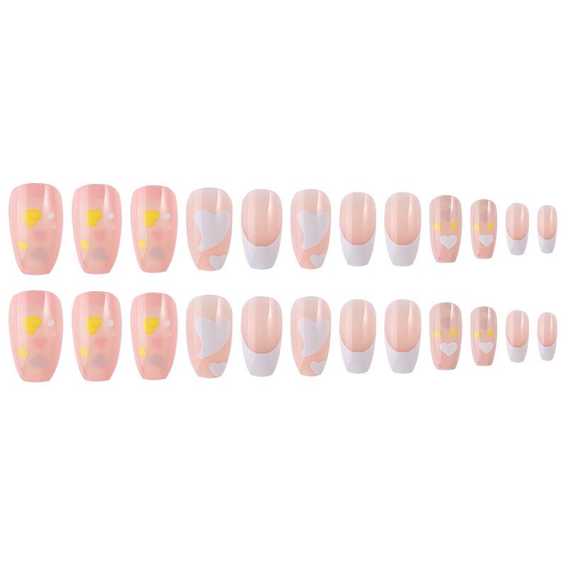 European & American Style Press-On Nails: Pink & White Peach Heart, Ice Transparent, Ultra-Thin, Romantic Design.