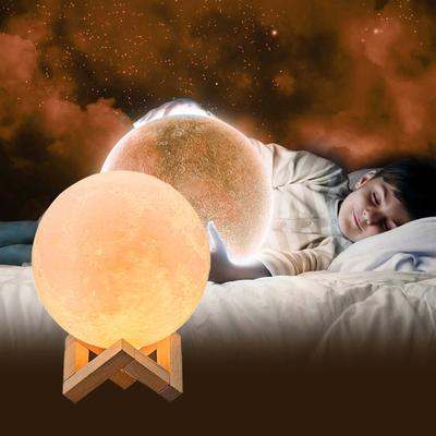 Moon Lamp 3D Print LED Night Light 16 Glowing Colors with Stand Remote Control Touch Control USB