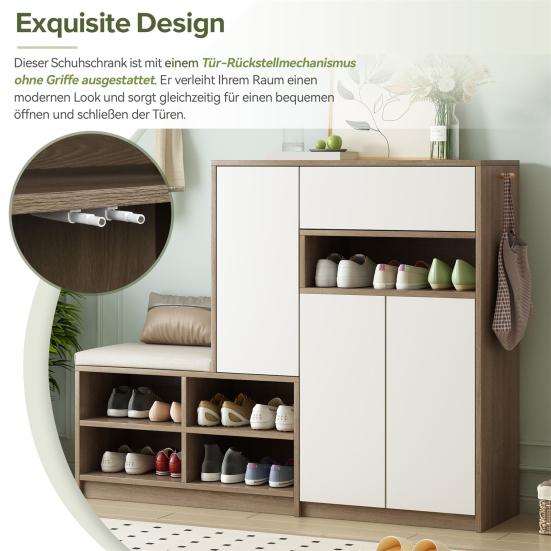 Shoe Storage Bench & Shoe Cabinet, Multifunctional Shoe Rack with Upholstered Seat, Versatile Shoe Storage Solution with Adjustable Shelves for The