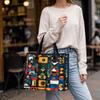 Geometric Pattern Tote Bag Large Capacity Fashion Canvas Shoulder Bag for Daily Use Shopping