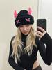 New Devil Horn Mask Thickened Fleece Knitted Hat Ice Strip Line Warm Neck Protection Punk Sweet Cool Wind Headgear Winter