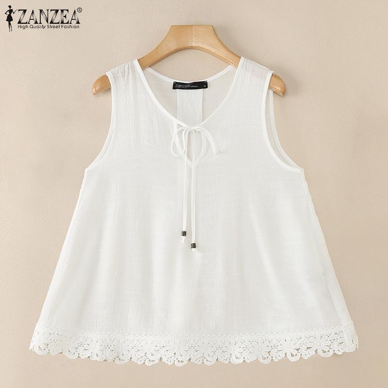 ZANZEA Women Summer Round Neck Sleeveless Lace Vests