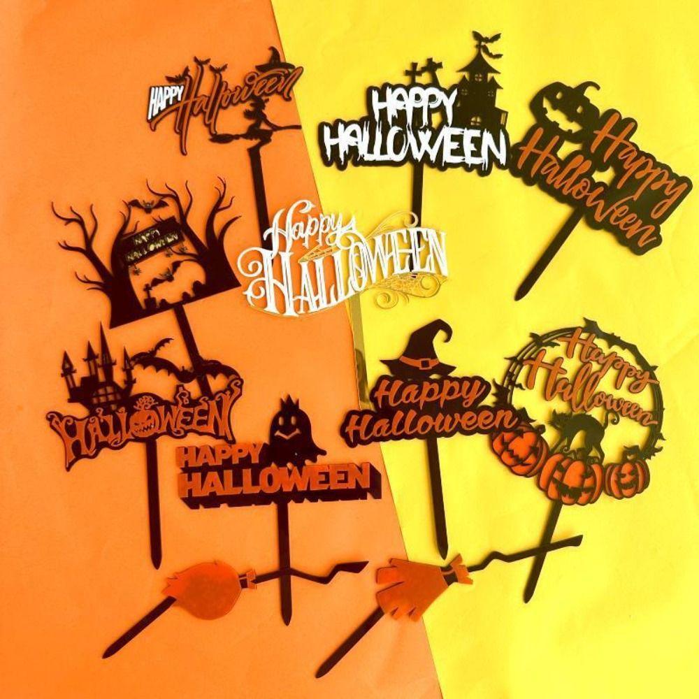 Cartoon Happy Halloween Cake Toppers Acrylic Cake Insertion Flag  Halloween Party Decoration