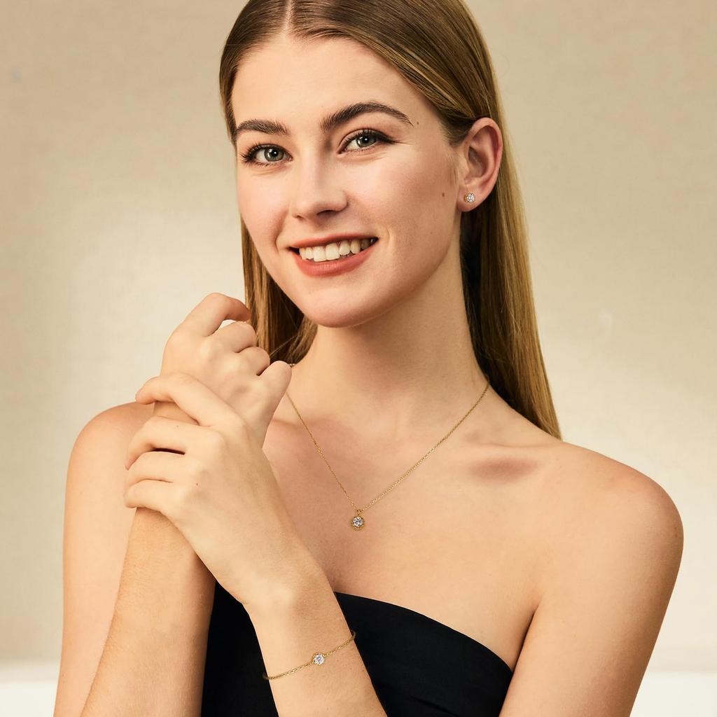 Diamond Necklace Single Sterling Silver Twisted Gold Birthday Gift Wrapping Included [FANCIME] Women's "Sun Dew" - 0.3ct Diamond, 925, Design,