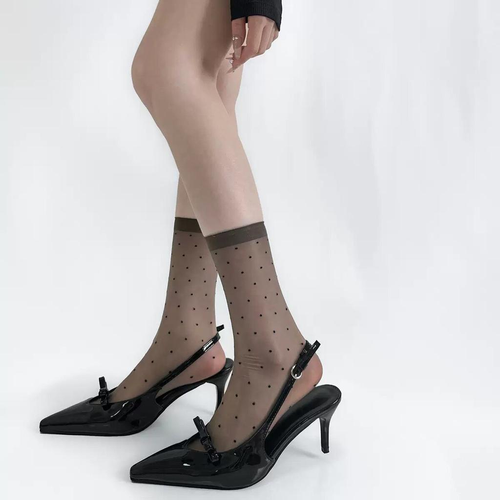 Polka Dot Black Calf Socks Women'S Ultra-Thin French Long Tube Jk Stockings Anti-Hook Horse Oil Elastic And Thin Skin Socks