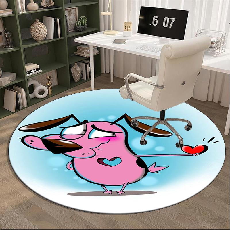 Pink Cowardly Dog Thumbs Up round carpet Chair cushion Round Entryway Rug, Soft Round Rugs for Living Room, Bedroom, Circle Carpet decor gifts