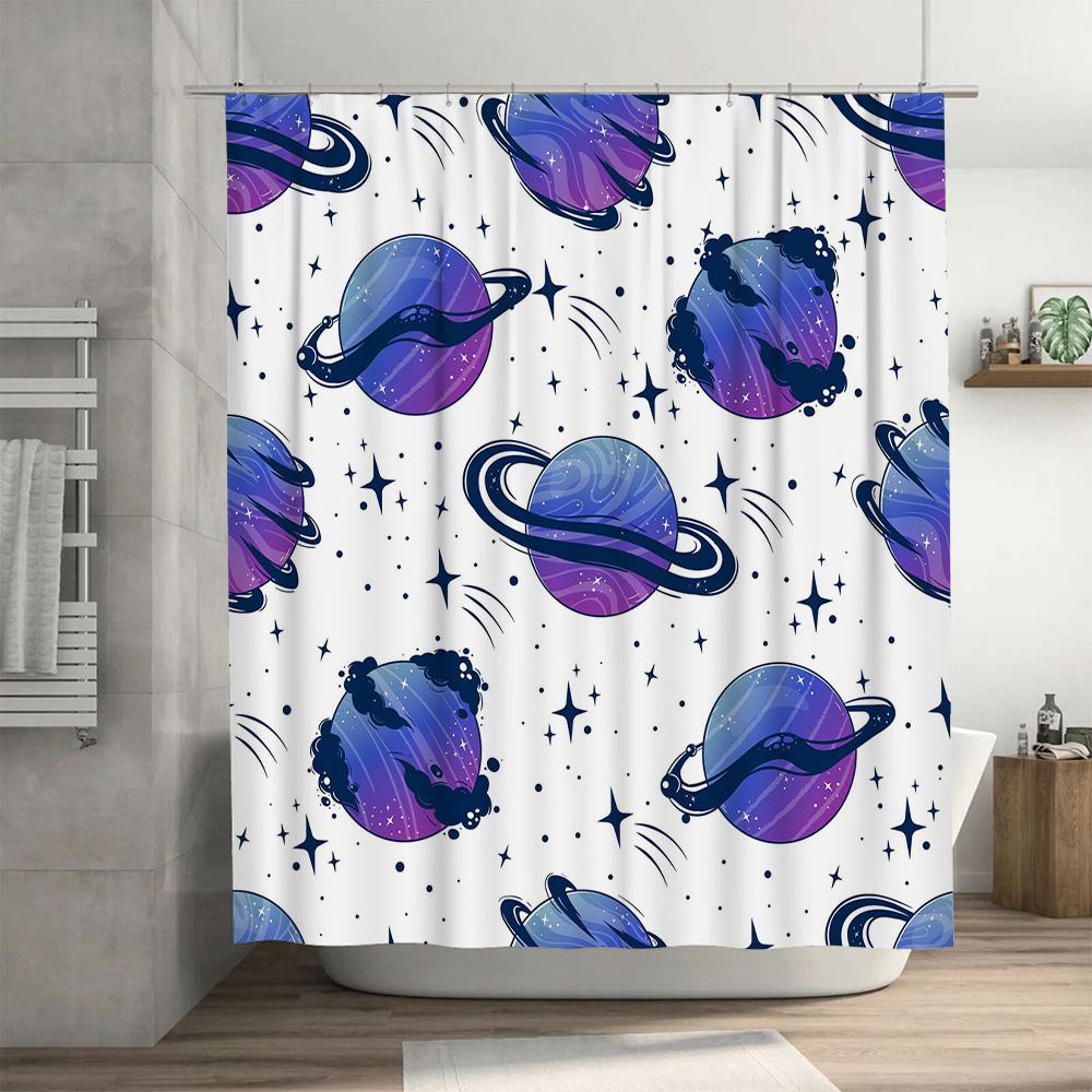 Space Pattern Shower Curtain with Rings Blue and Purple Space Nebula Print for Bathroom Decorations Home Accessories Size72 x 78