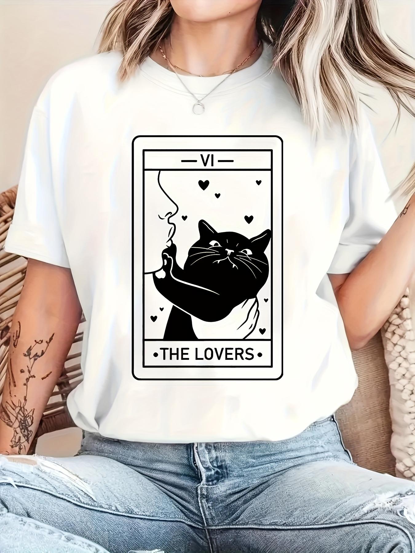 

Tarot Inspired Women s Tarot Cat Graphic T-Shirt Crew Neck Short Sleeve Black Cat Lovers Gift Fashion Tee Round Neckline Top 4XL