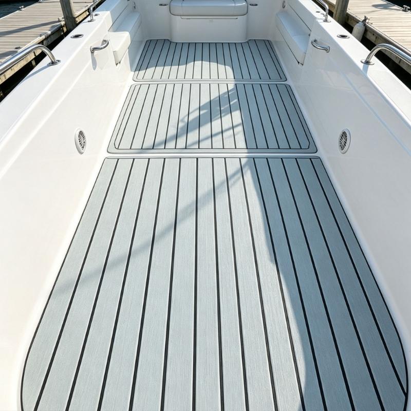 Foam Marine Decking Mat with Adhesive Underside, High-Density Cushioning and Grooved Texture for Direct Placement