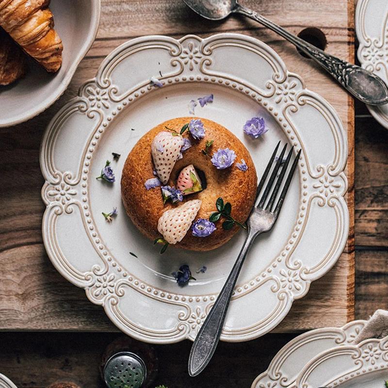 Creative Relief Ceramic Plates Vintage Restaurants Desserts Salad Plate Delicious Dishes Soup Bowl Exquisite Household Tableware