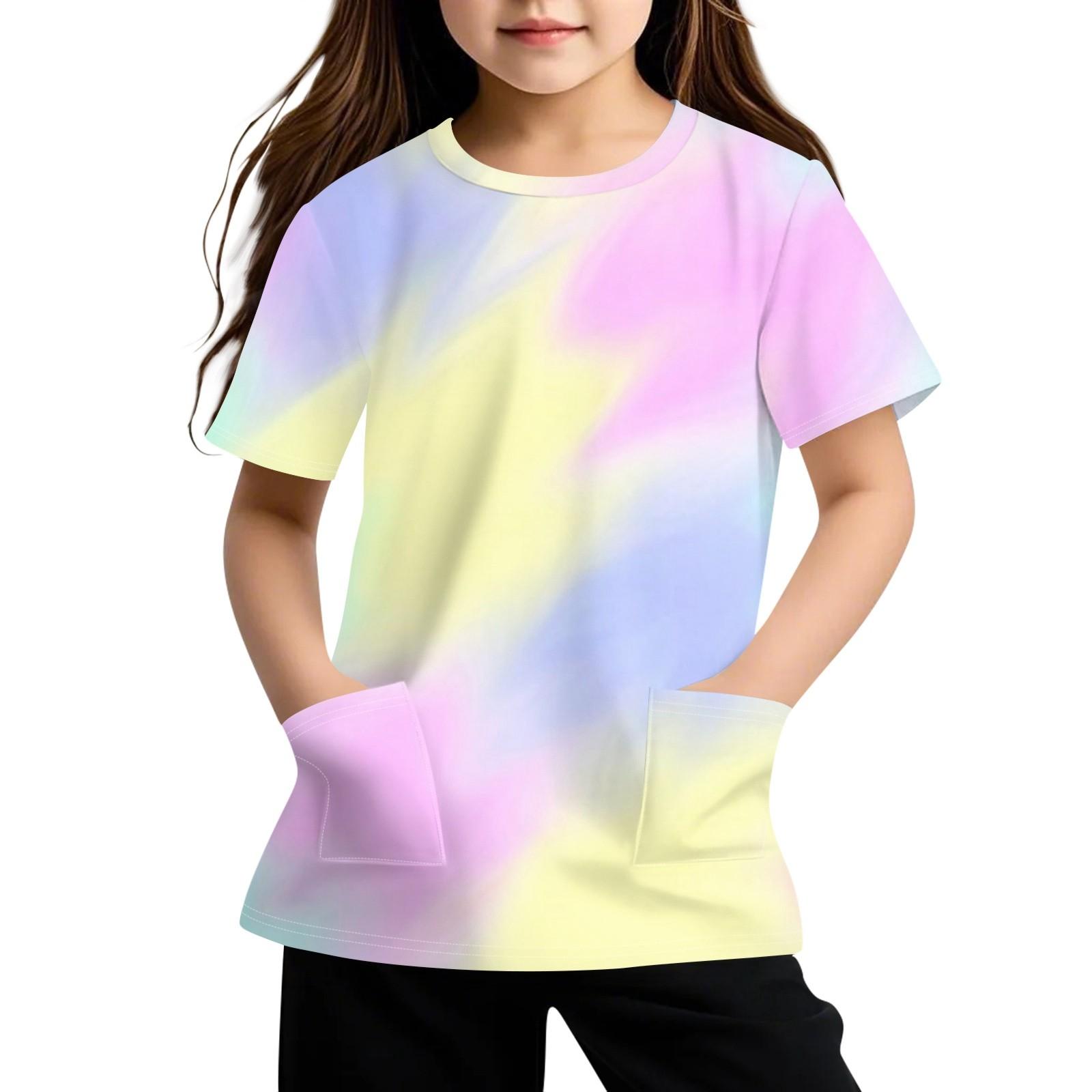 

Детская футболка с короткими рукавами и карманами, повседневная футболка с принтом, круглый вырез, блузка-пуловер 160 жёлтый