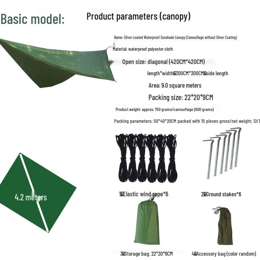 Waterproof Outdoor Camouflage Sunshade: Multifunctional Silver Coated Beach Canopy Tent & Portable Ground Sheet Awning
