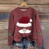 Yousheng Women Sweatshirt 3D Santa Hat Printing Round Neck Loose Thick Pulliver Knitted New Year Winter Top Keep Warm Outdoor School Work Sweatshirt